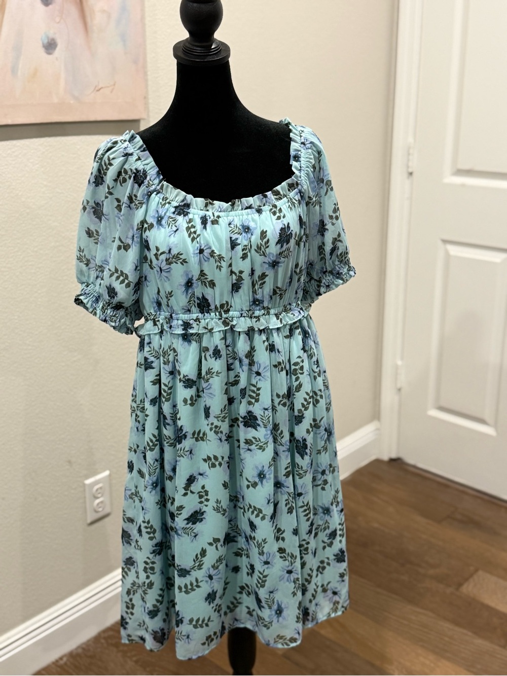 Beyond Words Mint Green Elastic Waist Babydoll Dress Off or On shoulder